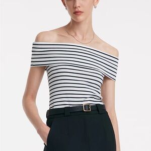 Nautical Stripe Off-Shoulder slim top